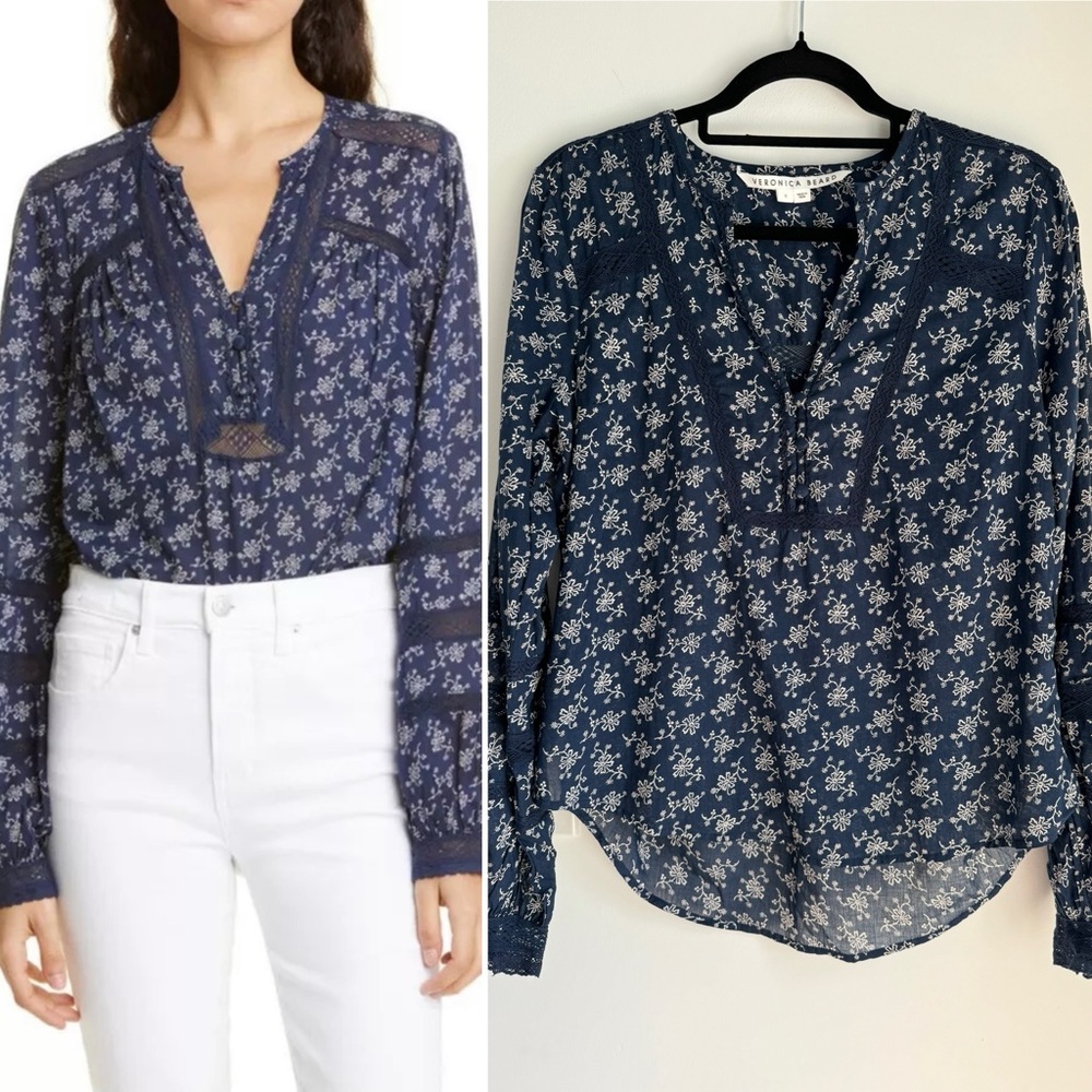 New Veronica Beard Kent Floral Embroidered Long-Sleeve Top Size 6